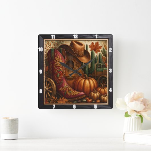 Cowboy Boot Autumn Western Vierkante Klok (Huis)