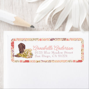 Cowboy Boot & Bouquet Floral Retouradres Etiket