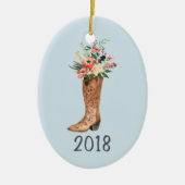 Cowboy Boot Bouquet Keepslag Jaar Keramisch Ornament (Voorkant)