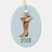 Cowboy Boot Bouquet Keepslag Jaar Keramisch Ornament (Achterkant)