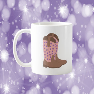 Cowboy Boot Bruin Roze Paarse Sterren Koffiemok