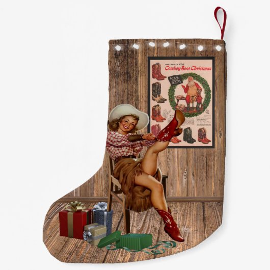 Cowboy Boot Christmas Cowgirl Rode laarzen aantrek Kleine Kerstsok (Achterkant)
