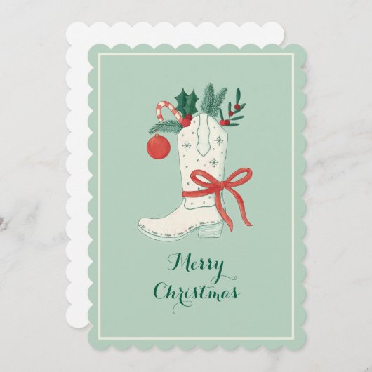 Cowboy Boot Christmas Flat Holiday Greeting Kaart (Voorkant / Achterkant)