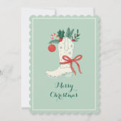 Cowboy Boot Christmas Flat Holiday Greeting Kaart (Voorkant)