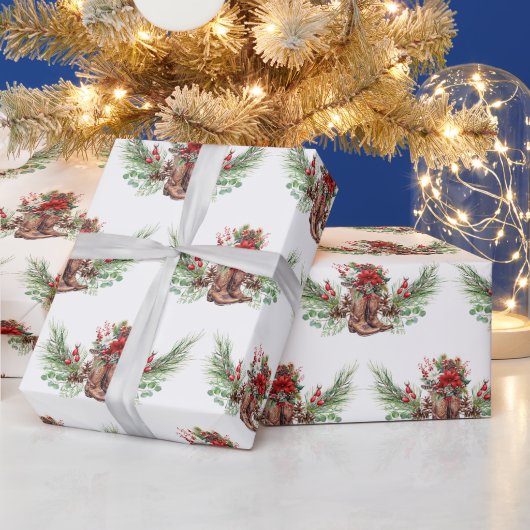 Cowboy boot Christmas Wrapping Paper Cadeaupapier (Feestdagen)