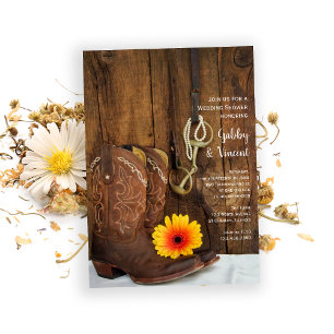 Cowboy Boot Daisy Horse Bit Westerne Wedding Showe Kaart