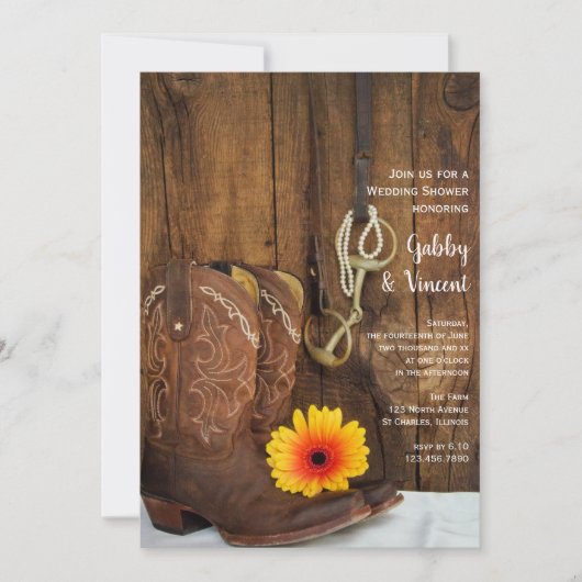 Cowboy Boot Daisy Horse Bit Westerne Wedding Showe Kaart (Voorkant)