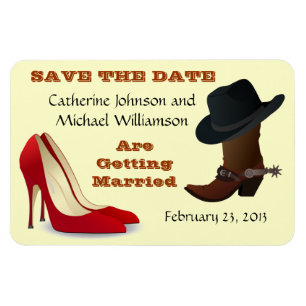 Cowboy Boot en High Heels Bruiloft Save The Date 1 Magneet