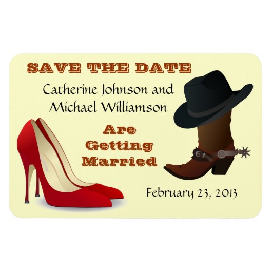 Cowboy Boot en High Heels Bruiloft Save The Date 1 Magneet (Horizontaal)