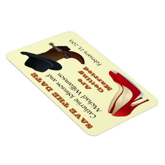 Cowboy Boot en High Heels Bruiloft Save The Date 1 Magneet (Rechterzijde)