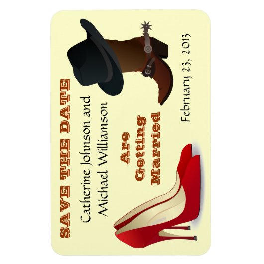 Cowboy Boot en High Heels Bruiloft Save The Date 1 Magneet (Verticaal)