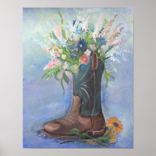 Cowboy Boot en Wildflower Bouquet Poster