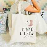 Cowboy Boot Final Fiesta Bachelorette Party Tote Bag<br><div class="desc">Welkom vrienden op uw vrijgezellenfeest of meisjes weekend met deze schattige gepersonaliseerde canvas tassen. Het ontwerp is voorzien van een stoffige rozen roze cowboylaars geflankeerd door kleine sterretjes,  met de naam van de bruid,  "Final Fiesta",  en je bestemming (getoond met Austin,  Texas) rechts uitgelijnd in klassieke serif belettering.</div>