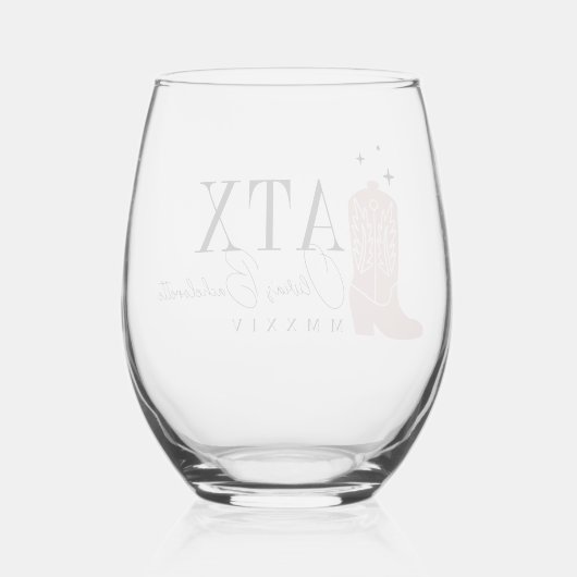 Cowboy Boot gepersonaliseerde Austin Bachelorette  Wijnglas Zonder Voet (Achterkant)