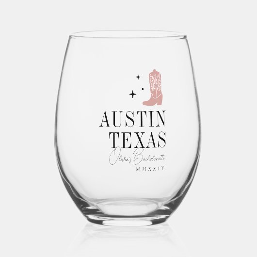 Cowboy Boot gepersonaliseerde vrijgezellenfeest Wijnglas Zonder Voet (Voorkant)