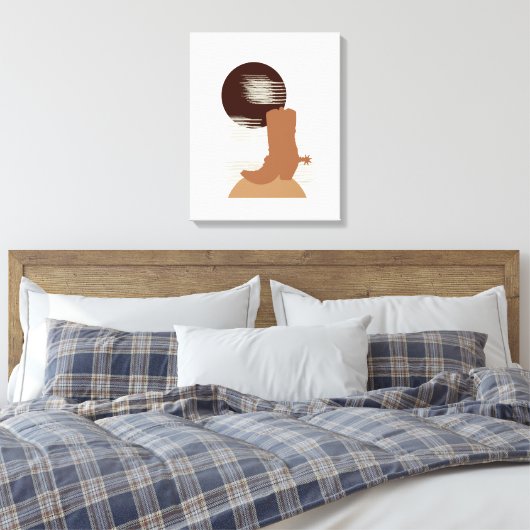 Cowboy Boot in de woestijnschilderkunst Canvas Afdruk (Insitu (Slaapkamer))
