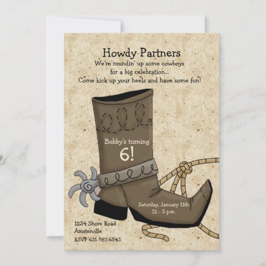 Cowboy Boot Invitation Kaart (Voorkant)