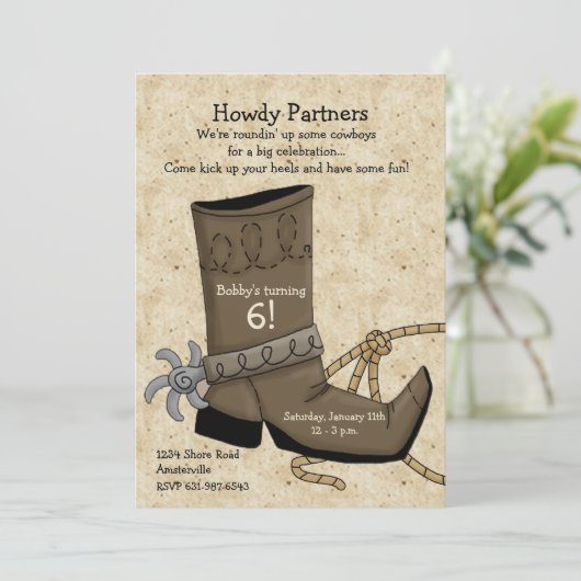 Cowboy Boot Invitation Kaart (Staand voorkant)