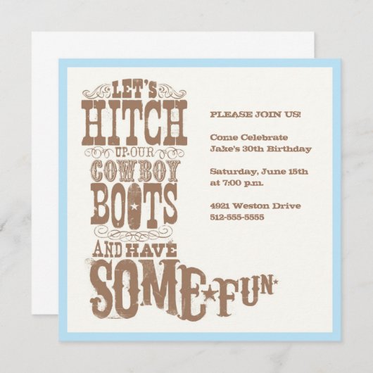 Cowboy Boot Invitation Kaart (Voorkant / Achterkant)