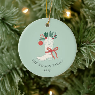 Cowboy Boot Kerstversiering gepersonaliseerd Keramisch Ornament