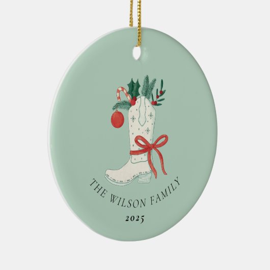 Cowboy Boot Kerstversiering gepersonaliseerd Keramisch Ornament (Rechts)