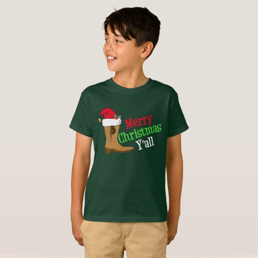 Cowboy Boot Merry Christmas Yall Kinder T-shirt (Voorkant volledig)