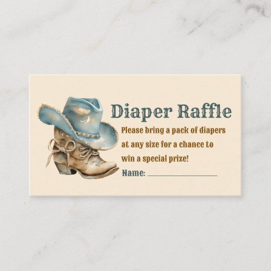 Cowboy Boot pet Luier Raffle baby shower Stijlvol Informatiekaartje (Voorkant)
