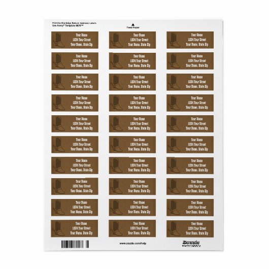 Cowboy Boot Return Address Labels (Full Sheet)