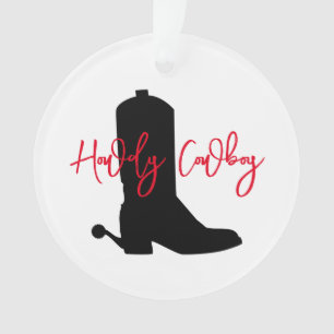 Cowboy Boot Silhouette HOWDY COWBOY red bandana Ornament