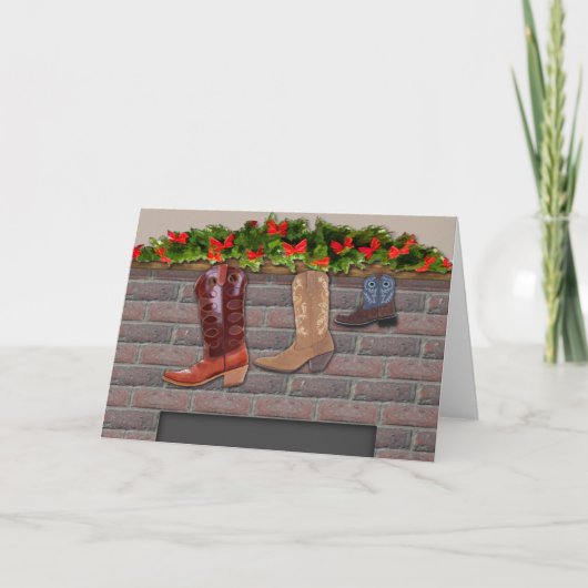 Cowboy Boot Stockings door de Fireplace Feestdagen Kaart (Voorkant)
