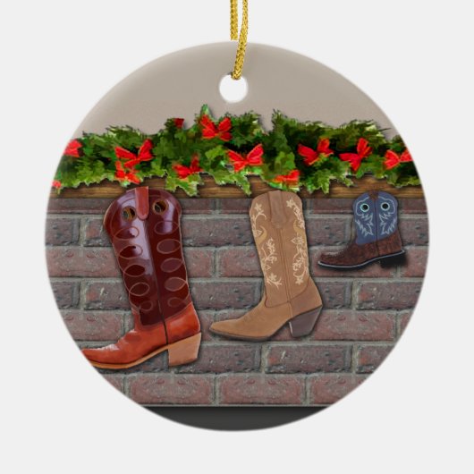 Cowboy Boot Stockings door de Fireplace Keramisch Ornament (Voorkant)