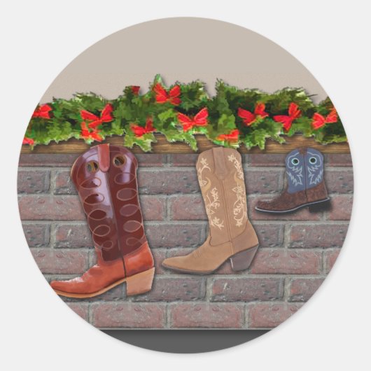 Cowboy Boot Stockings door de Fireplace Ronde Sticker (Voorkant)