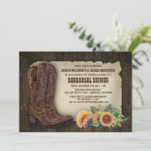 Cowboy Boot Sunflower Rehearsal Dinner Invitations Kaart (Staand voorkant)