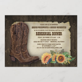 Cowboy Boot Sunflower Rehearsal Dinner Invitations Kaart