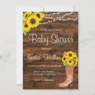 Cowboy Bootie Brown Wood Baby shower Kaart
