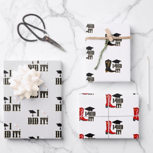 Cowboy Boots Afstudeerder Pet en Diploma Afstudere Inpakpapier Vel (Voorkant)