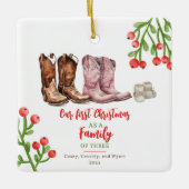 Cowboy Boots Baby's Eerste Kerstmis Keramisch Ornament (Voorkant)
