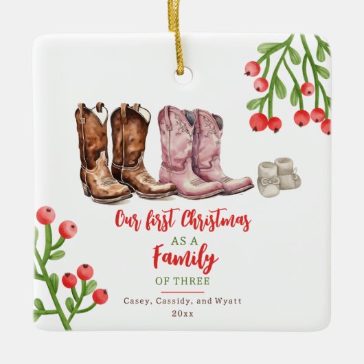 Cowboy Boots Baby's Eerste Kerstmis Keramisch Ornament (Voorkant)