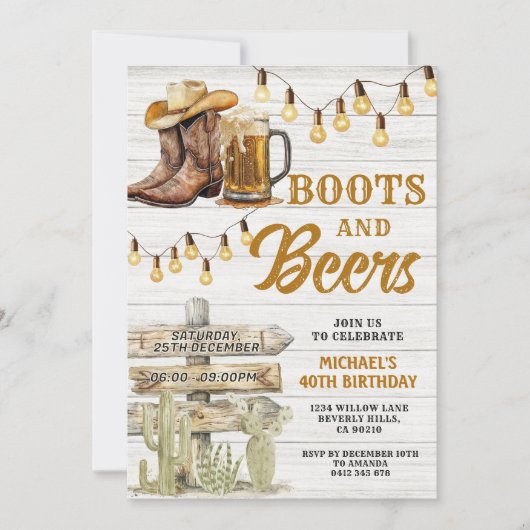 Cowboy Boots & Beers Adult Any Age Verjaardag Hout Kaart (Voorkant)