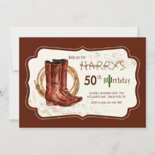 Cowboy Boots Birthday Party Invitation Kaart