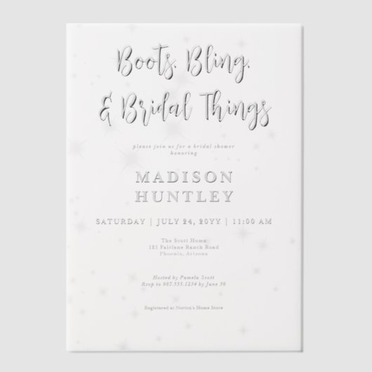 Cowboy Boots & Bling Vrijgezellenfeest Vellum Uitnodigingen (Voorkant)