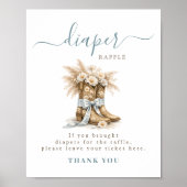 Cowboy Boots Blue Bow Baby Shower Diaper Raffle Poster (Voorkant)