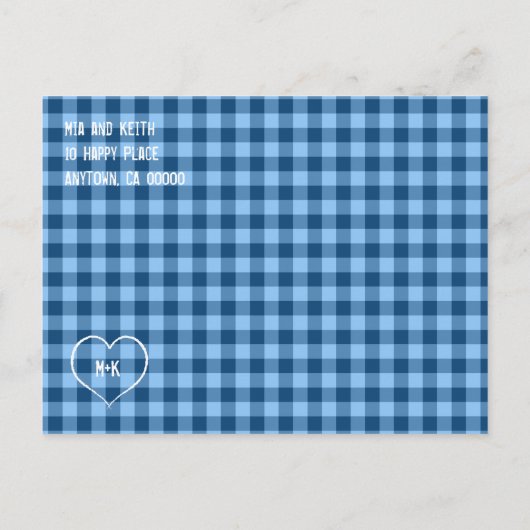 Cowboy Boots Blue Gingham Checkered Save the Date Aankondigingskaart (Achterkant)