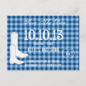 Cowboy Boots Blue Gingham Checkered Save the Date Aankondigingskaart (Voorkant)