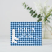 Cowboy Boots Blue Gingham Checkered Save the Date Aankondigingskaart (Staand voorkant)