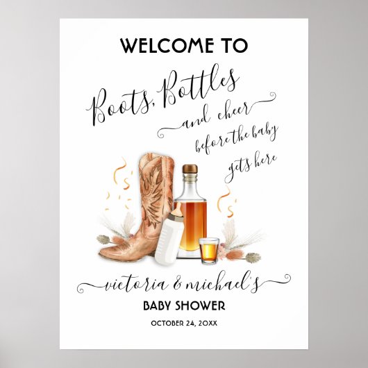 Cowboy Boots Bottles Baby shower Welkomstbord Poster (Voorkant)