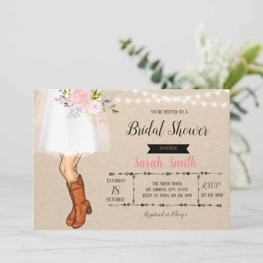 Cowboy boots bridesmaids luncheuitnodiging kaart (Staand voorkant)