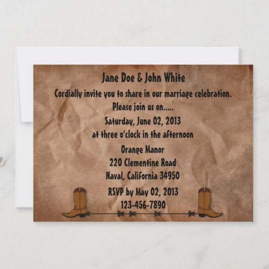 Cowboy Boots bruiloft uitnodiging (Achterkant)