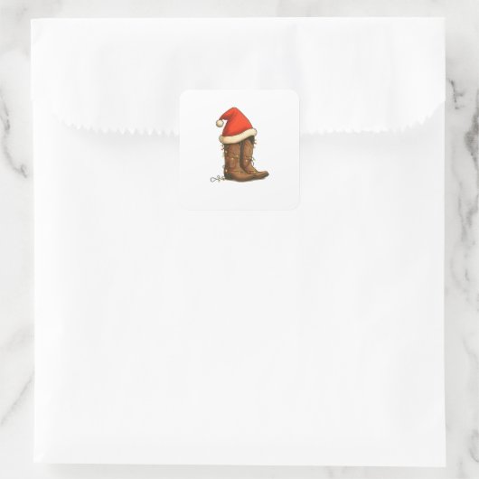 Cowboy Boots Christmas Western Santa Hat Vierkante Sticker (Tas)