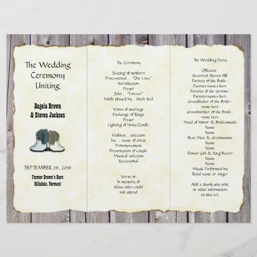 Cowboy Boots Country Wedding Program Sjabloon (Voorkant)